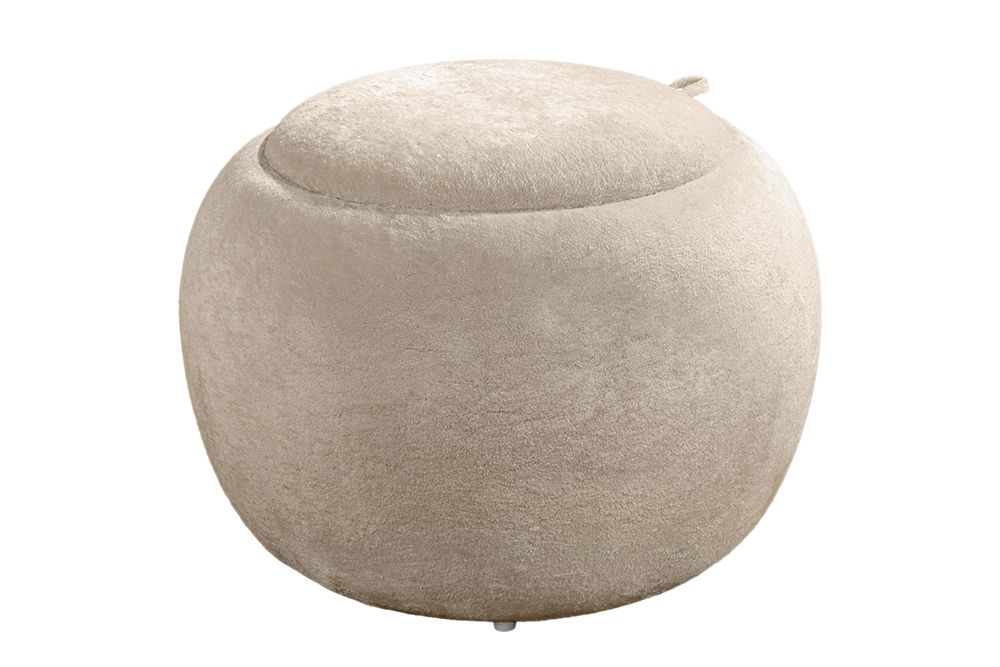 Runder Couchtisch ORBIT 50cm champagner-greige Bouclé Hocker mit Tablett und Stauraum