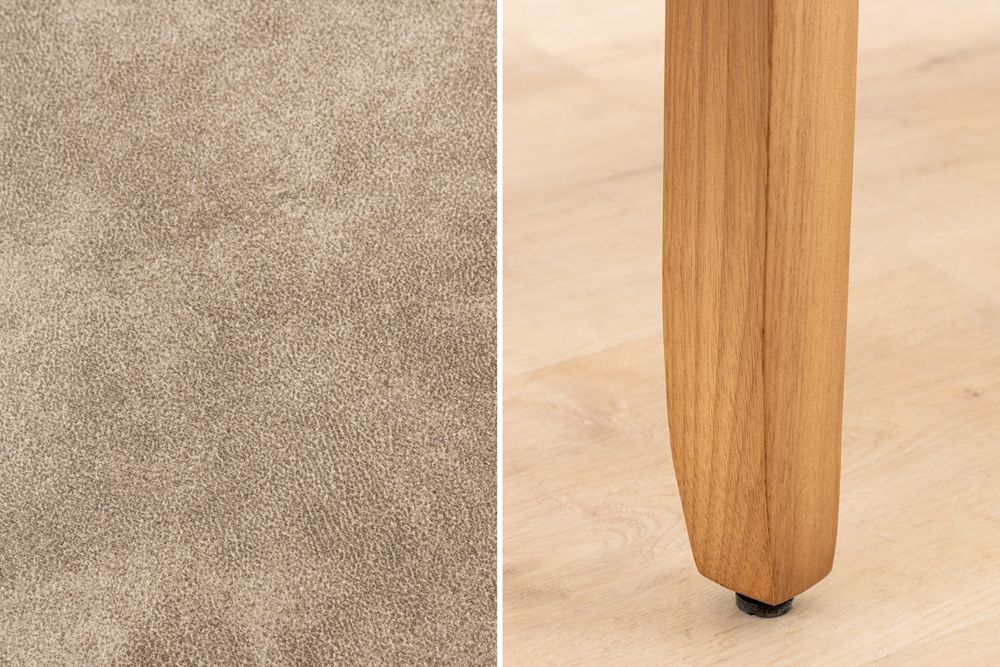 Design Stuhl CASA taupe Microfaser mit Zierknöpfen Massivholzbeine