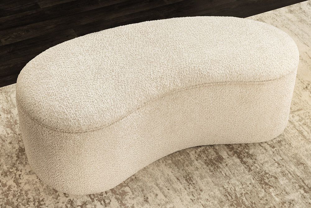 Extravagante Polsterbank ELEMENTAL 120cm champagner beige Feinstrick Bouclé mit Stauraum