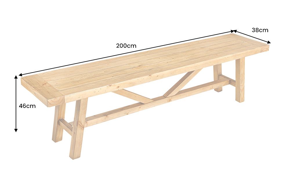 Massive Sitzbank RIVIERA 200cm natur recyceltes Pinienholz Landhaus-Stil