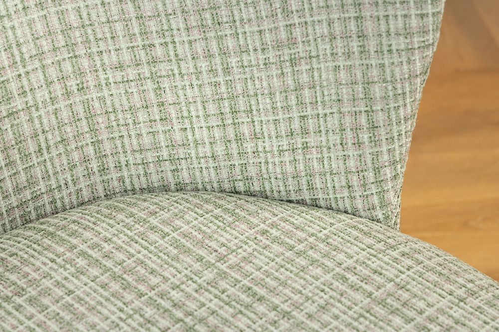 Design Stuhl LYON grün-rosa kariert Bouclé schwarze Metallbeine