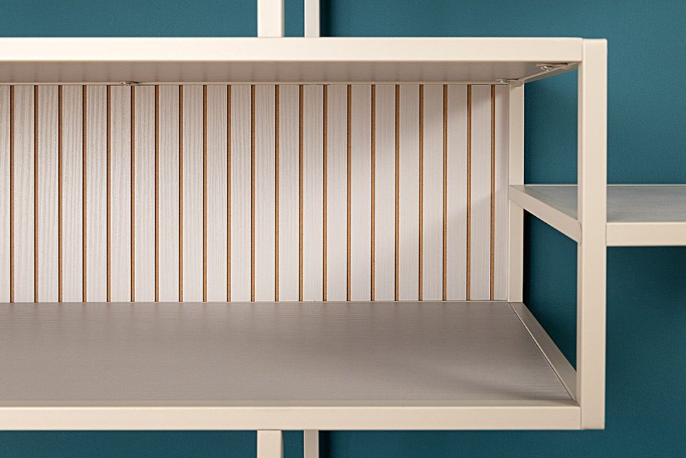 Modernes Bücherregal SLIM LINE 115cm champagner beige Metallgestell fünf Regalböden