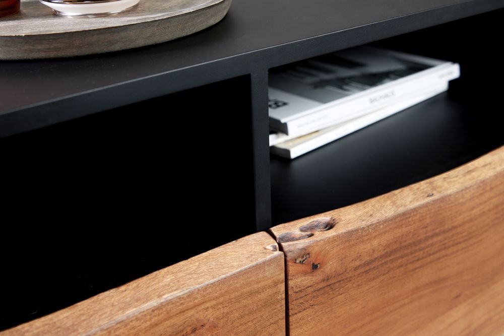 Industrial Design TV-Board ORGANIC ARTWORK 140cm Akazie Massivholz Eisengestell