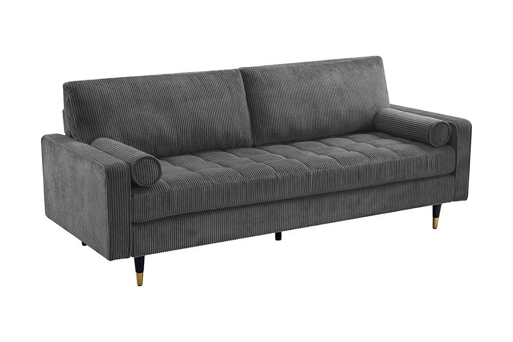 3er Sofa COZY VELVET 220cm grau Cord mit goldener Kappe