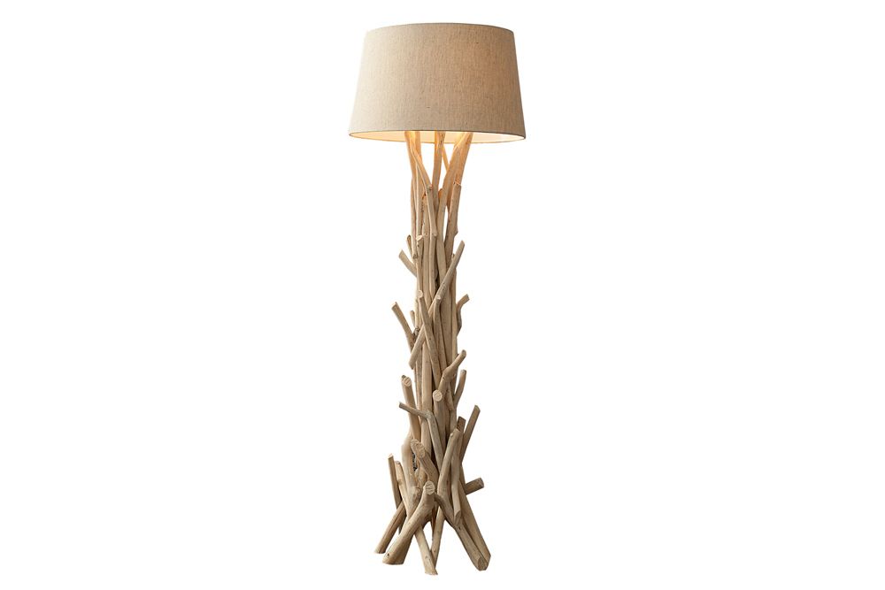 Handgefertigte Treibholz Stehlampe WILD NATURE 155cm sand mit Leinenschirm