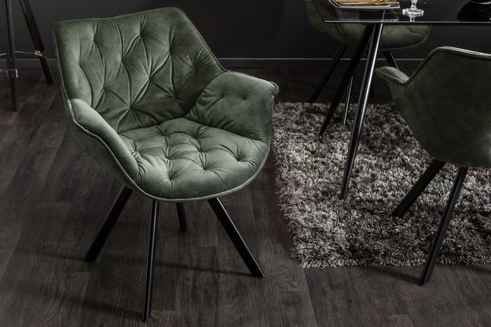 Drehbarer Stuhl THE DUTCH COMFORT dunkelgrün Samt mit Armlehnen Modern Design
