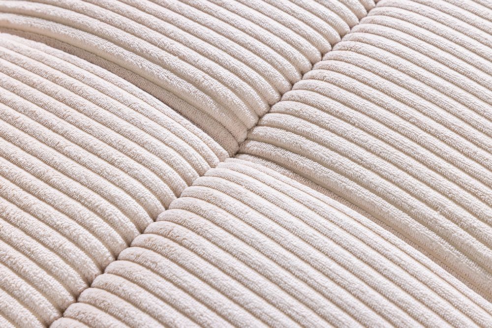 Schlafsofa BOUTIQUE 215cm beige Cord 3-Sitzer mit Holz-Füßen natur