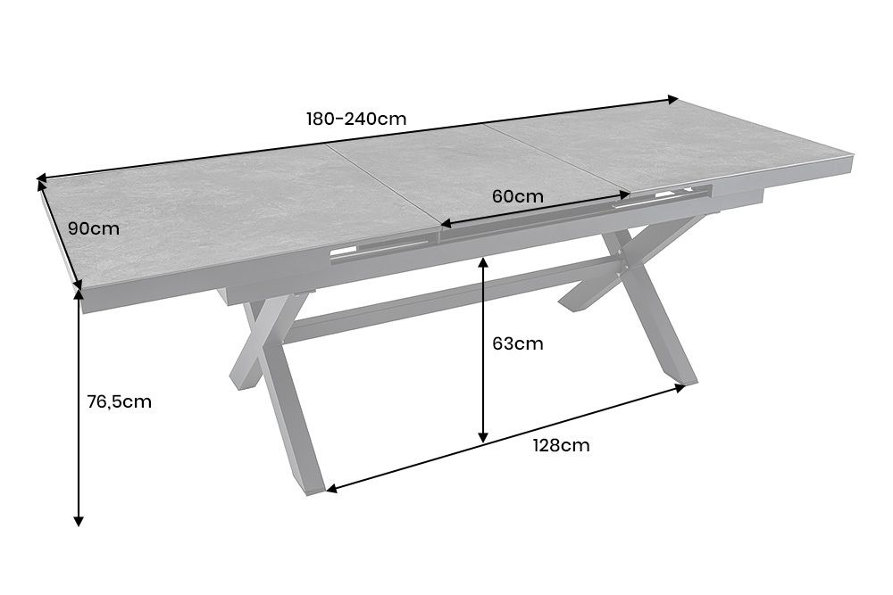 Ausziehbarer In- und Outdoor Esstisch EMPIRE 180-240cm anthrazit Keramik Gartentisch