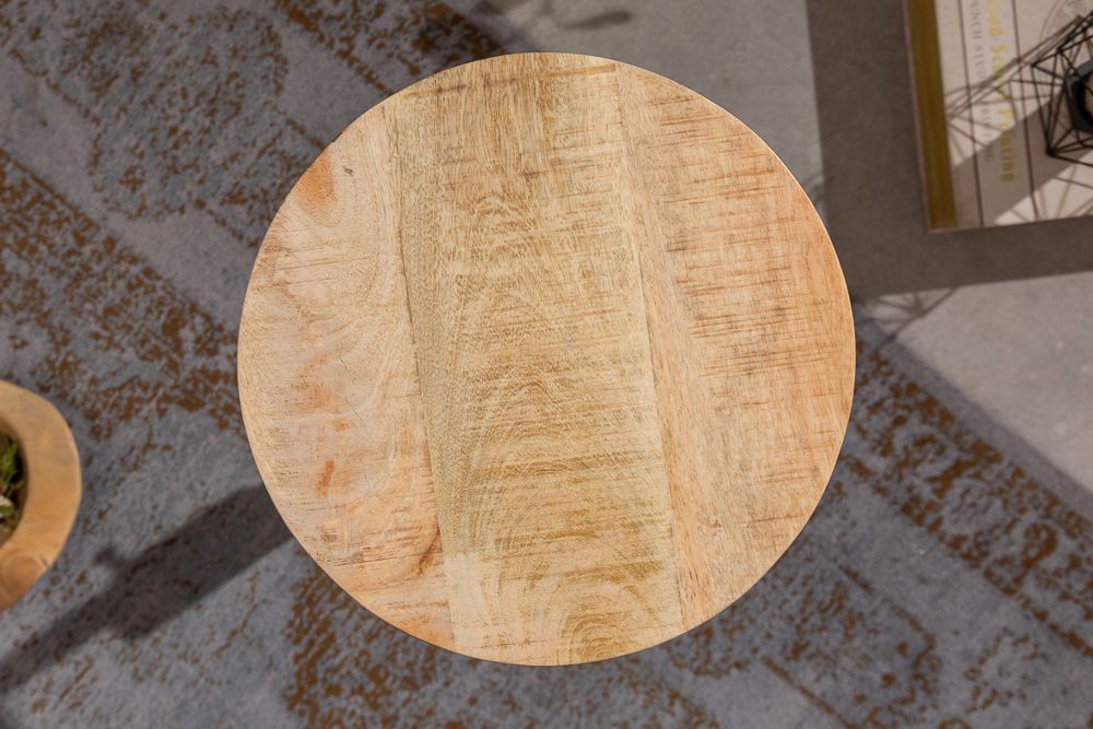 Höhenverstellbarer Beistelltisch ENGINEER 30cm Mangoholz Industrial Design massiv rund Eisen