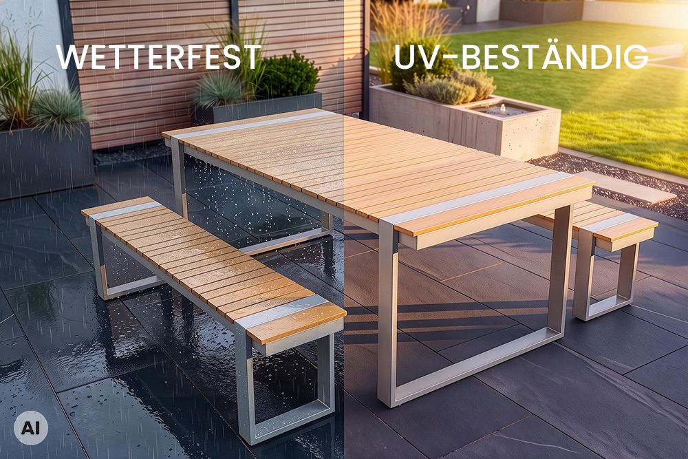 Wetterfester Gartentisch TAMPA LOUNGE 160cm greige natur Aluminium Metall Holz-Design Outdoor