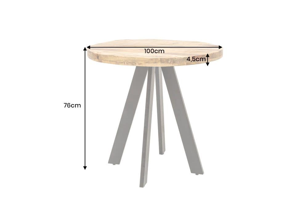 Massiver Esstisch IRON CRAFT 100cm rund natur Mangoholz schwarzes Metallgestell