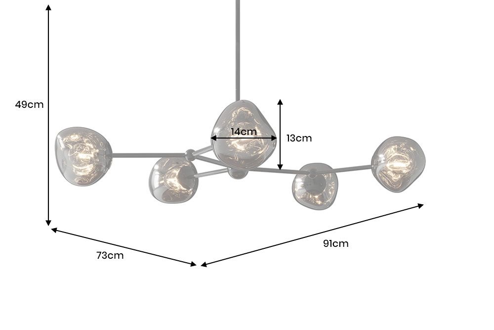 Design Hängelampe LIQUID DIAMOND 100cm smoke schwarz Glas fünf Schirme Kugelleuchte
