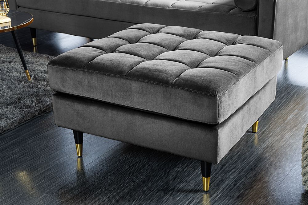 Design Hocker COZY VELVET 80cm grau Samt goldene Füße