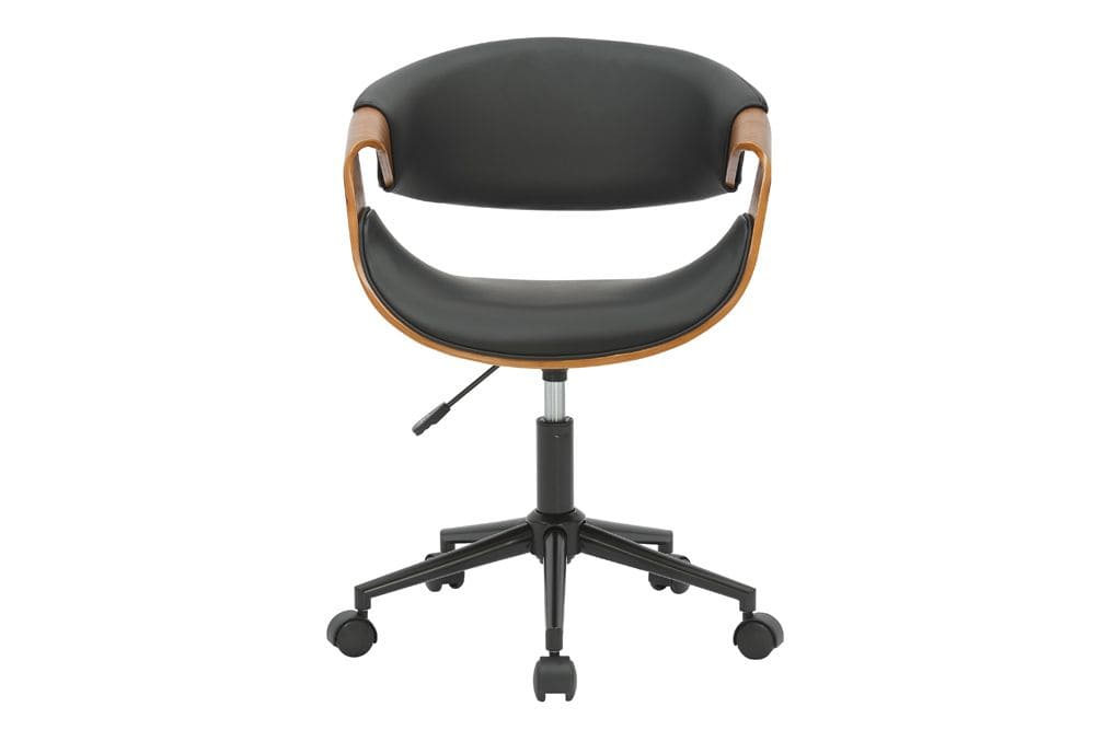 Höhenverstellbarer Bürostuhl ORGANIC schwarz Kunstleder Walnussholz braun drehbar