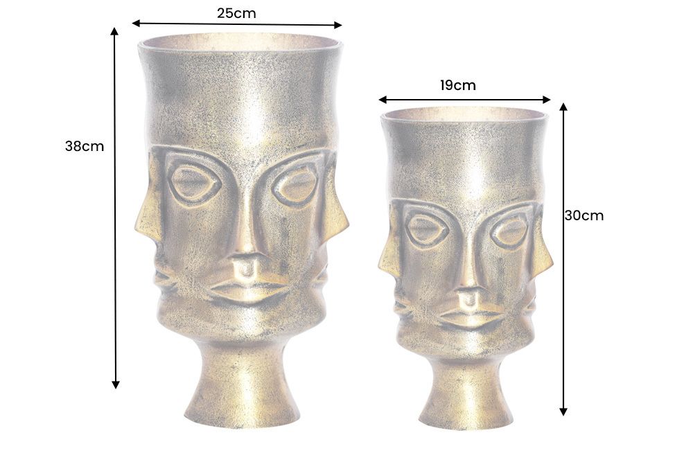 Handgefertigtes 2er Set Vasen FACE 40cm messing antik Metall Blumentöpfe