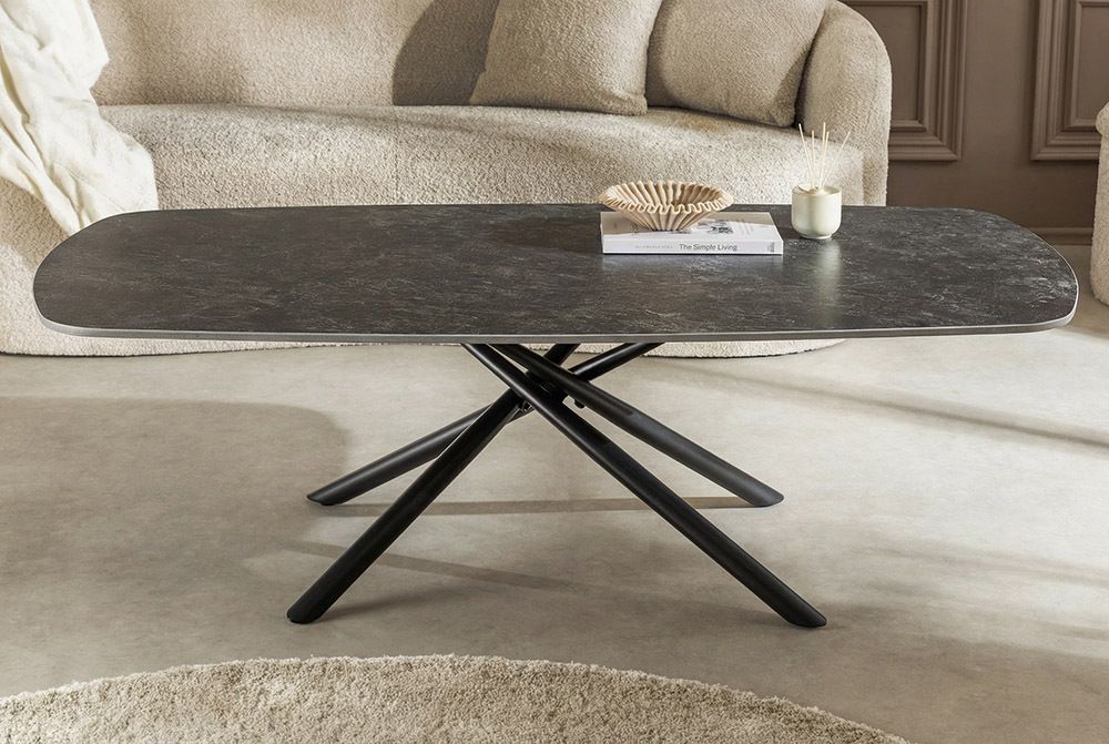 Design Couchtisch OSAKA 110cm anthrazit Keramik schwarz Metall mit Sterngestell