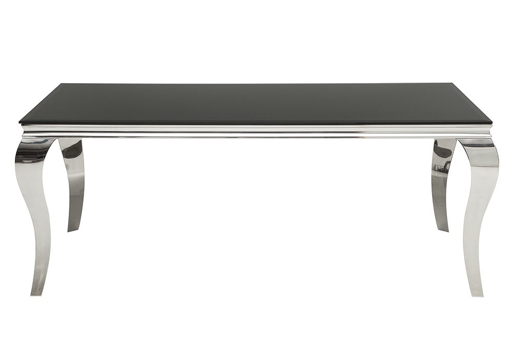 Eleganter Design Esstisch MODERN BAROCK 200cm schwarz Opalglas Tischplatte Edelstahl