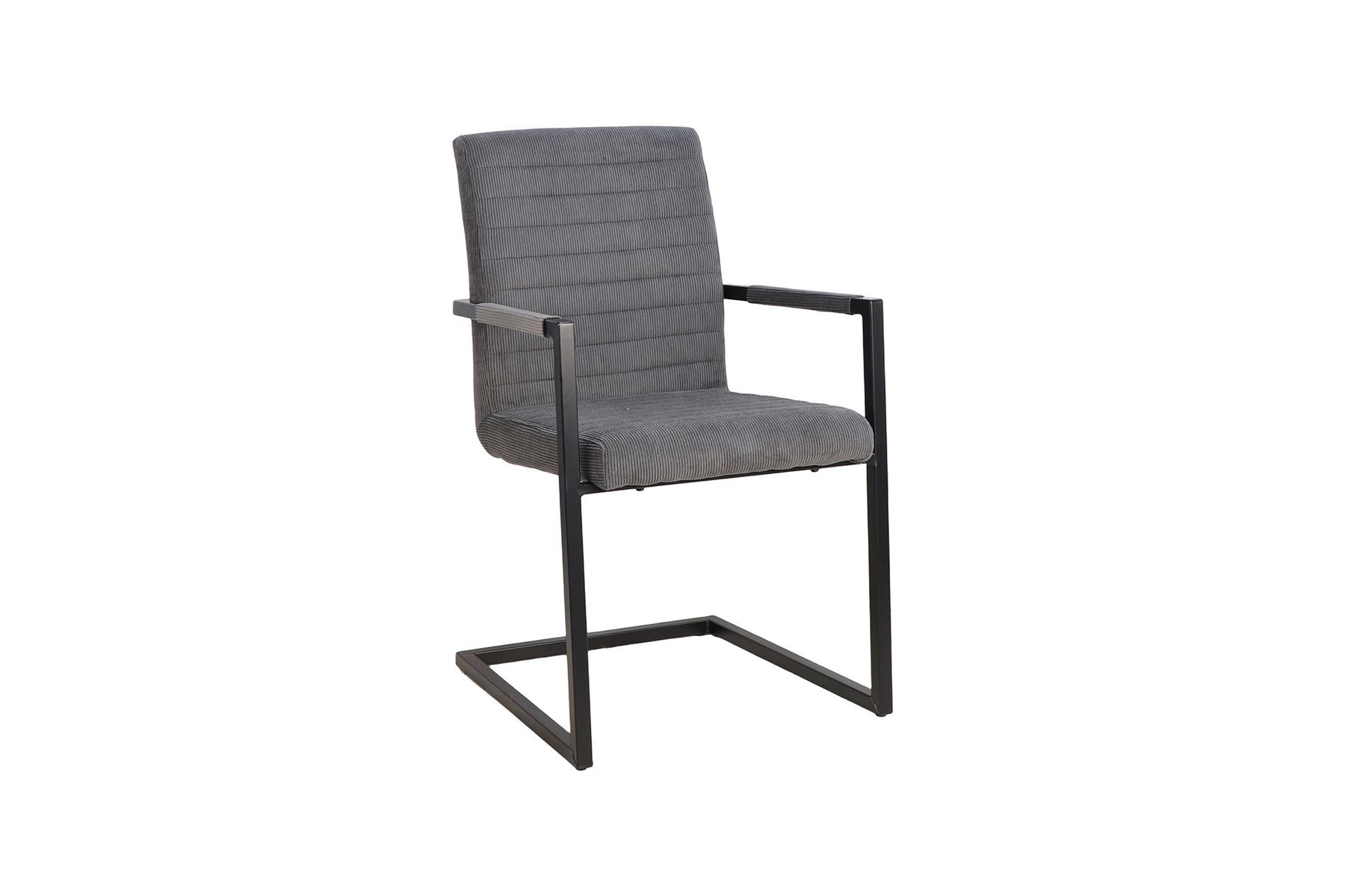 Industrial Freischwinger LOFT grau Cord schwarz Eisen mit Armlehne