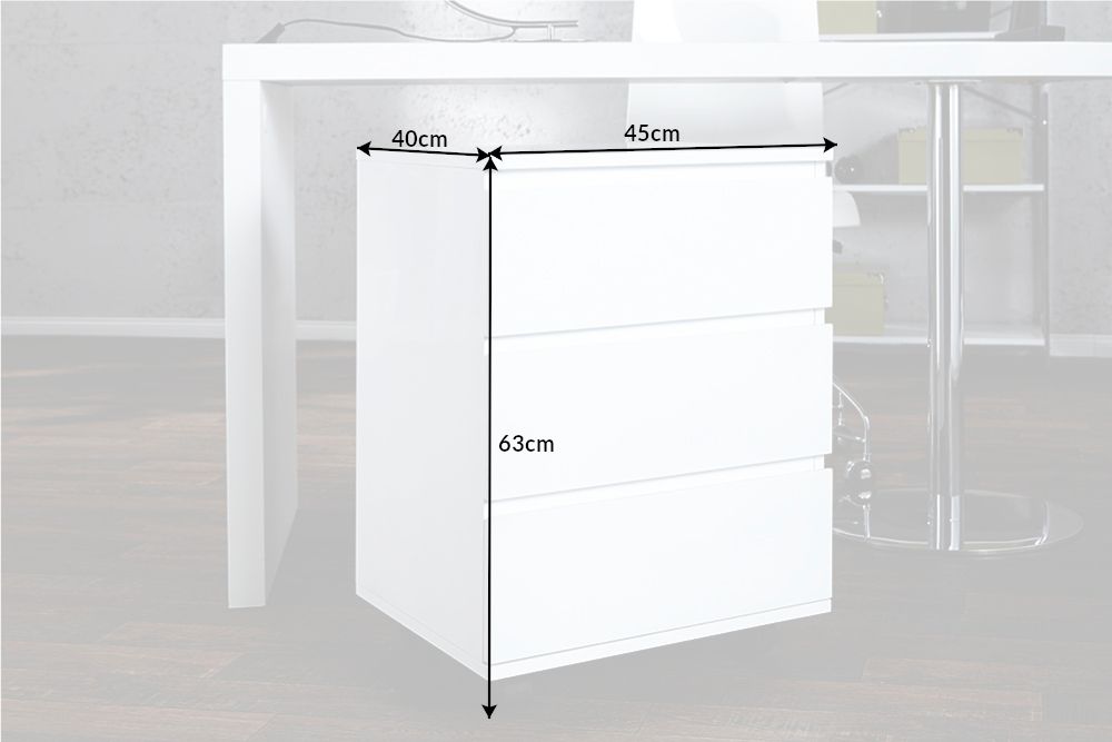 Moderner Rollcontainer BIG DEAL 45cm weiß Hochglanz 3 Schubladen