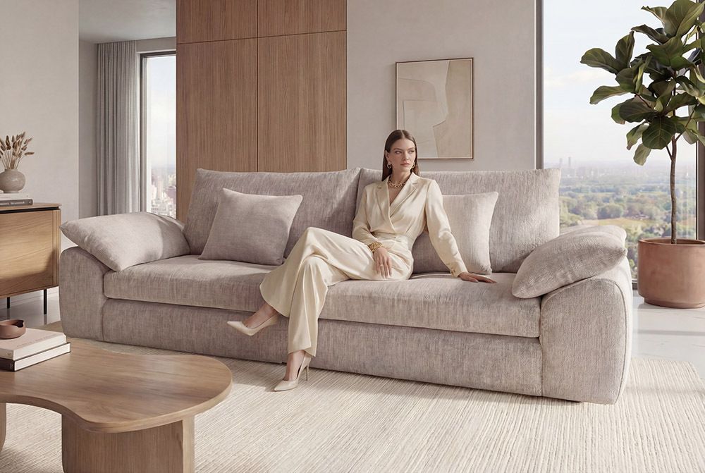 Stilvolles Big Sofa SOHO 260cm beige Chenille 4-Sitzer Couch mit Wellenunterfederung