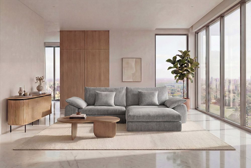 Stilvolles Big Sofa SOHO 260cm grau Chenille 4-Sitzer Couch mit Wellenunterfederung