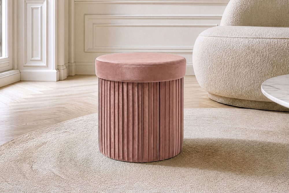 Runder Hocker ÉLAN 40cm rosa Samt faltbar mit Stauraum