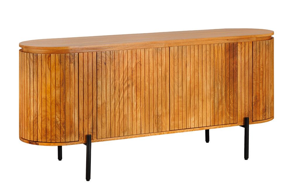 Massives Sideboard GATSBY 160cm natur Mangoholz schwarz Metall mit Lamellenfront