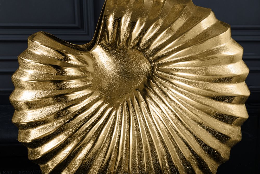 Design Tischlampe SHELL 60cm gold schwarz Metall Stoffschirm maritim
