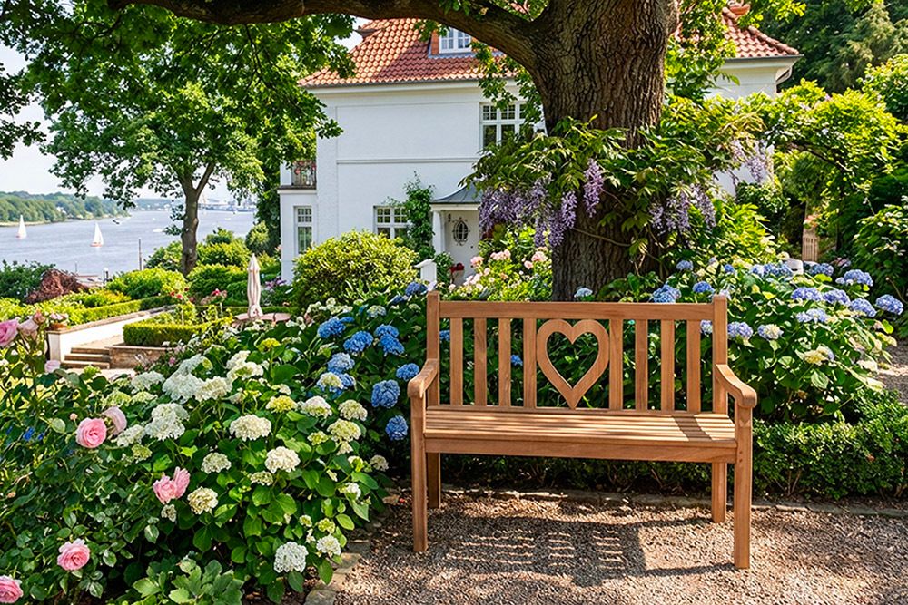 Massive Gartenbank EMPIRE TEAK Herz 120cm natur Teakholz