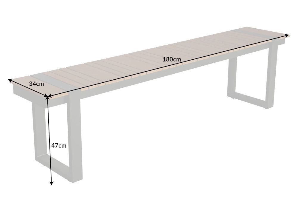 Moderne Garten Sitzbank TAMPA LOUNGE 180cm grau Aluminium Holz-Design wetterfest Outdoor