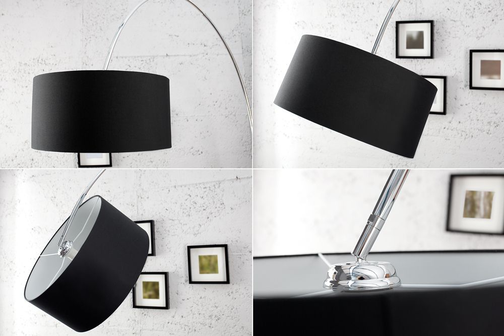 Ausziehbare Bogenlampe LOUNGE DEAL 170-200cm schwarz Leinenschirm Stehlampe