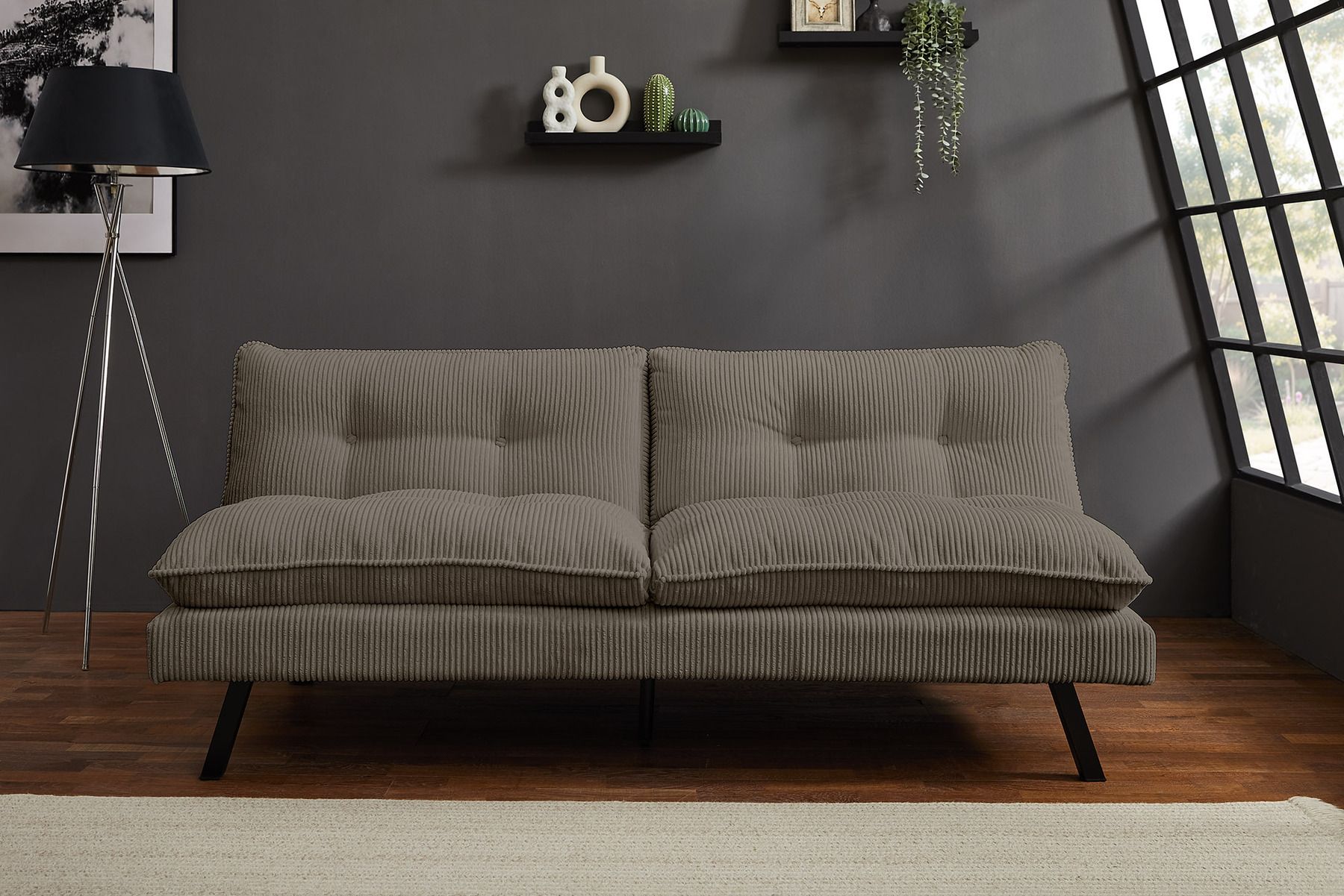 Modernes Schlafsofa COCOONING 190cm greige Cord 3-Sitzer Couch