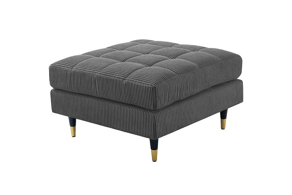 Design Hocker COZY VELVET 80cm grau Cord schwarz mit goldener Metallkappe