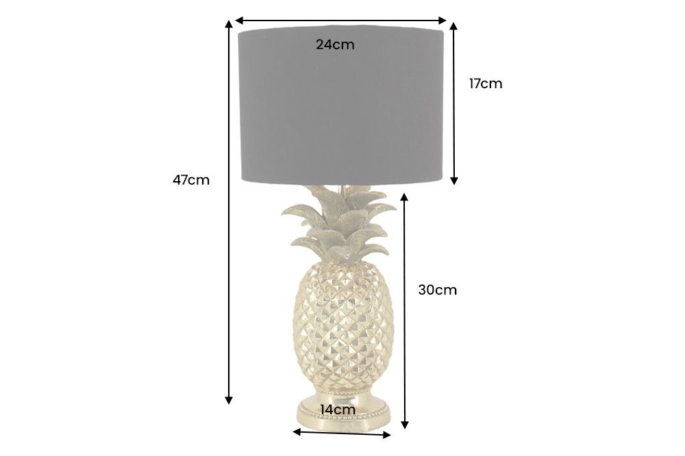 Handgefertigte Tischlampe PINEAPPLE 50cm gold schwarz Ananas-Design mit Stoffschirm