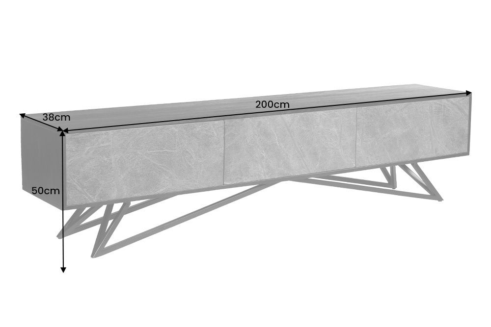 Massivholz TV Lowboard MOUNTAIN SOUL 200cm echter Naturstein Akazie schwarz hängend / stehend