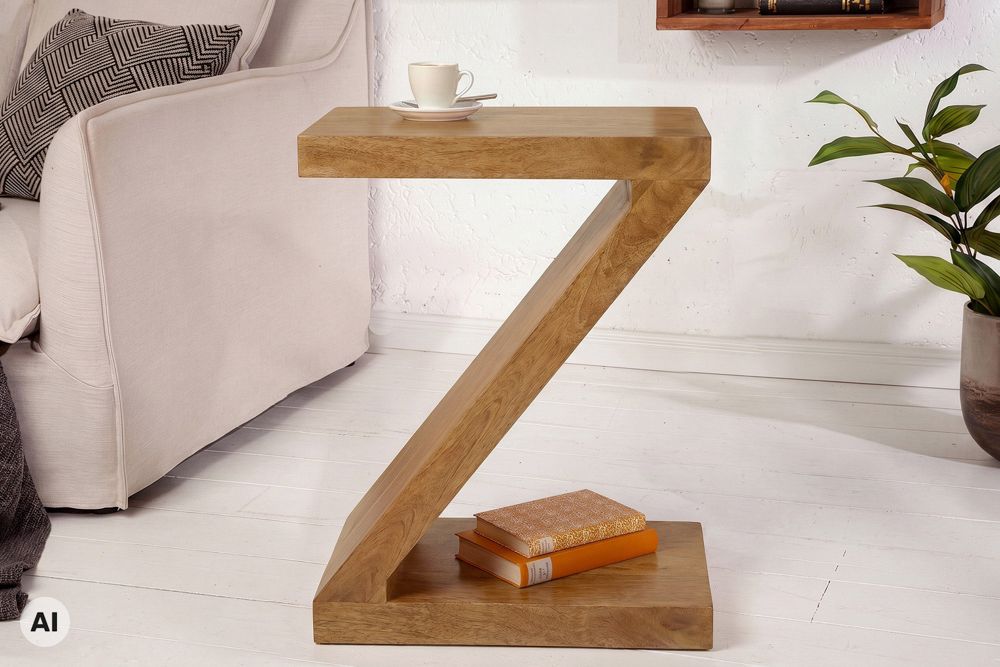Massiver Beistelltisch Z 60cm braun honey finish Mangoholz Z-Form handmade