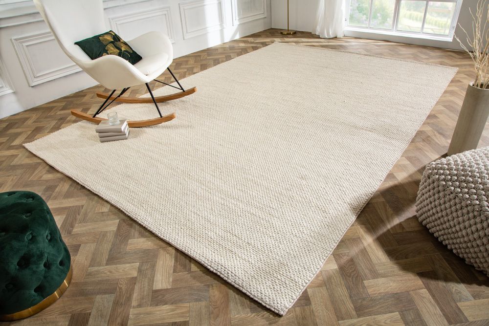 Design Teppich WOOL XXL 350x240cm hellbeige aus Wolle
