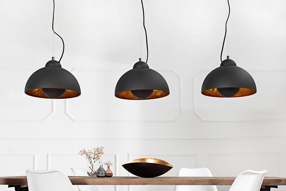Elegante Hängelampe STUDIO 3 110cm schwarz Blattgold-Optik drei Schirme