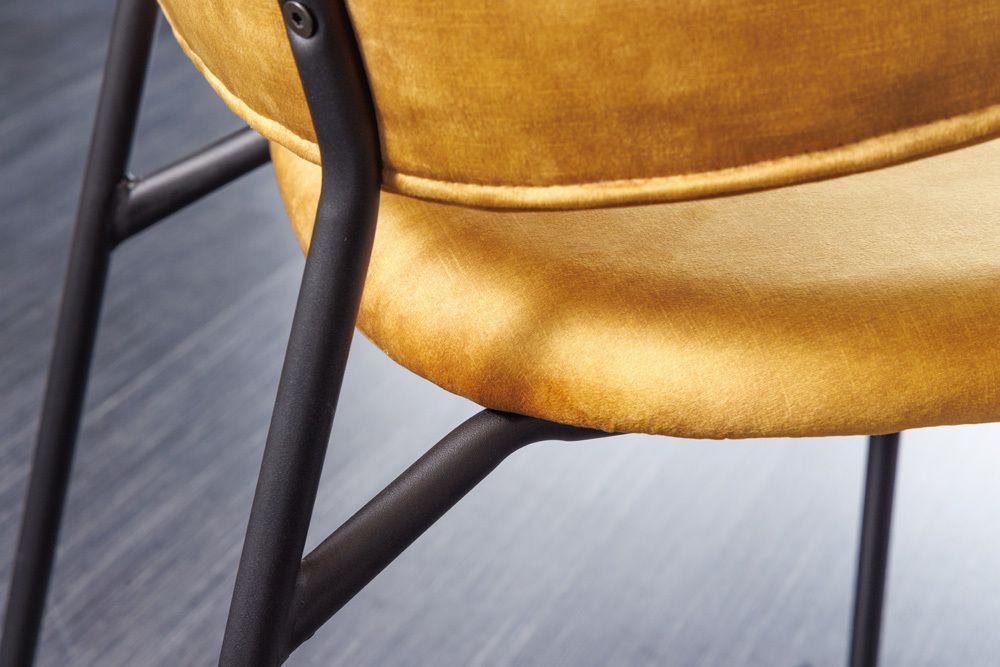 Design Stuhl VOGUE senfgelb Samt schwarze Metallbeine