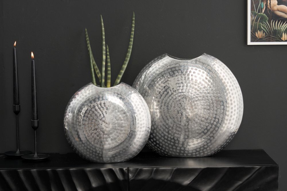 Elegantes Vasen 2er Set ORIENTAL 44cm silber im Grid Hammerschlag Design