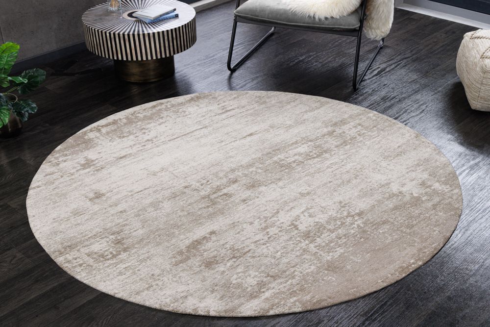 Design Teppich MODERN ART 150cm beige grau Used Look Vintage Baumwolle
