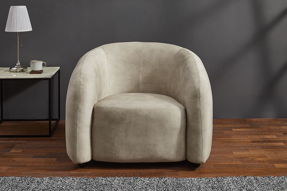 Moderner Design Sessel VOGUE 95cm beige Samt mit Armlehnen und Nosagfederung
