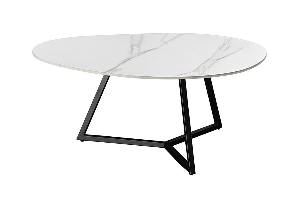 Design Couchtisch MARVELOUS 90cm weiß Marmor Keramik schwarzes Metall