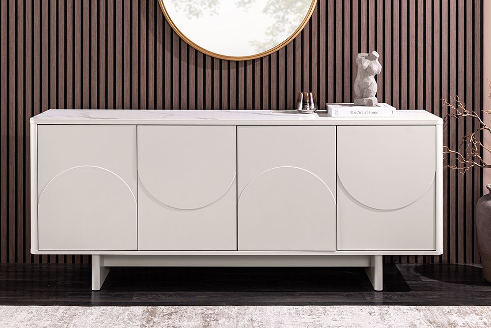 Design Sideboard SAVOY 180cm kaschmir weiß Marmor Keramik mit Stauraum und 3D-Front