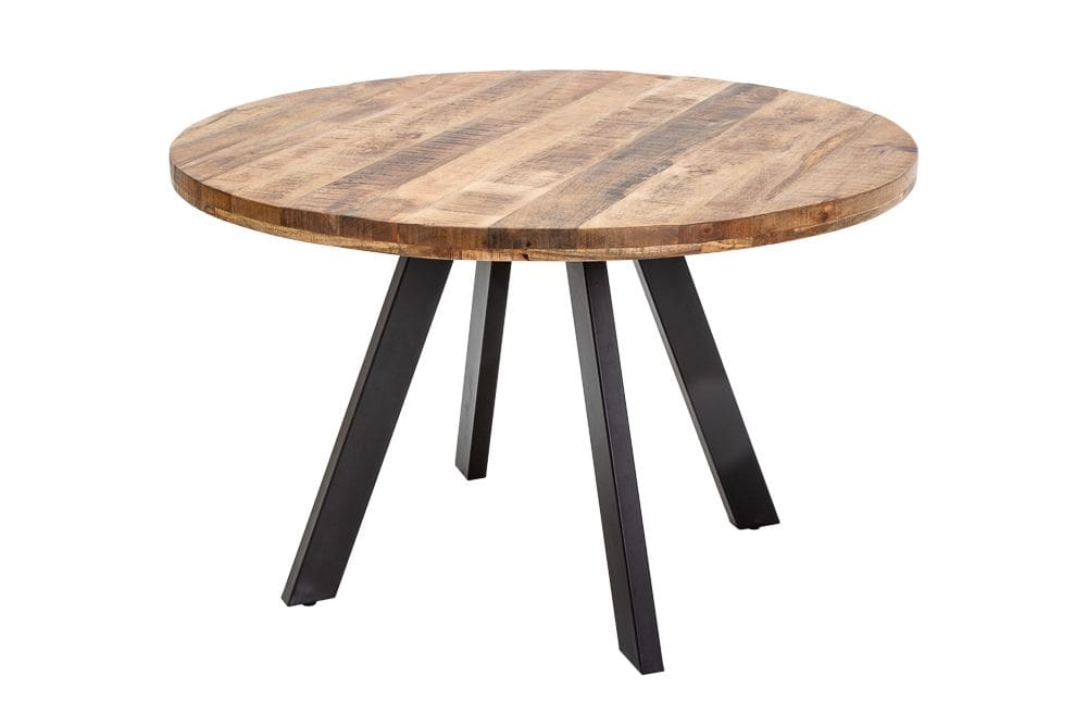 Massiver Esstisch IRON CRAFT 120cm rund natur Mangoholz