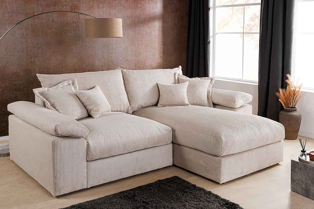 Design Ecksofa ATMOSPHERE XL 245cm champagner beige Cord Federkern inkl. Kissen
