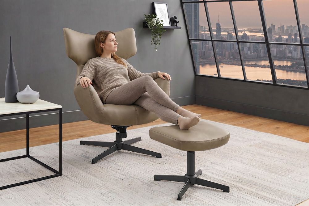 Design Hocker VOGUE 45cm taupe Kunstleder drehbar Metallbeine Fußhocker