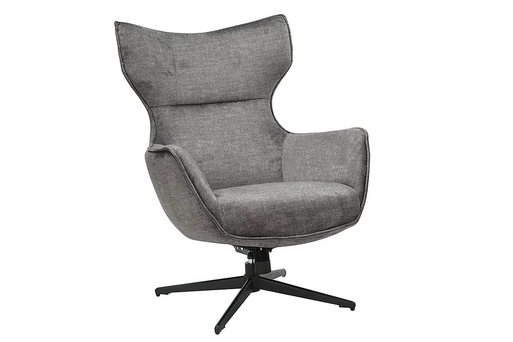 Drehbarer Sessel VOGUE grau Samt schwarze Metallbeine mit Armlehne