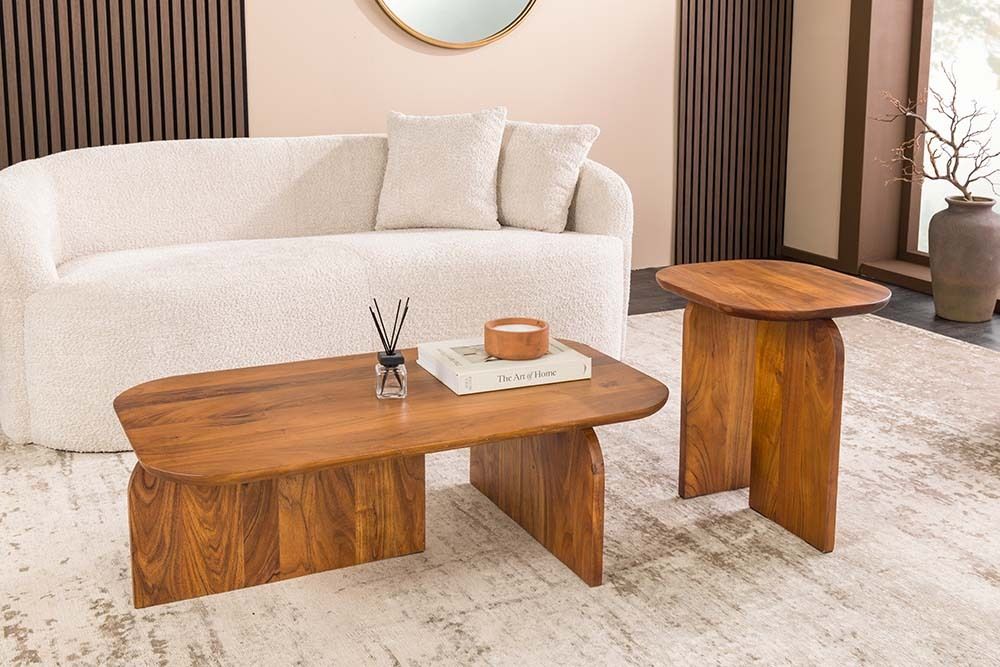 2er Set Couchtische GATSBY 100cm braun Akazienholz organische Form Beistelltisch