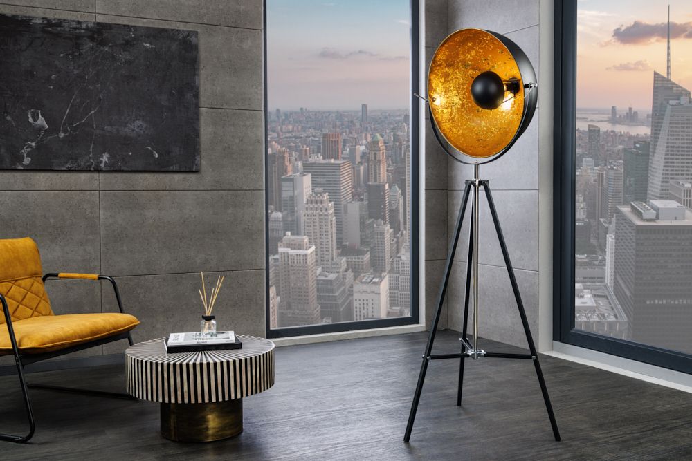 Stehlampe BIG STUDIO 170cm schwarz Blattgold-Optik Industrial Design